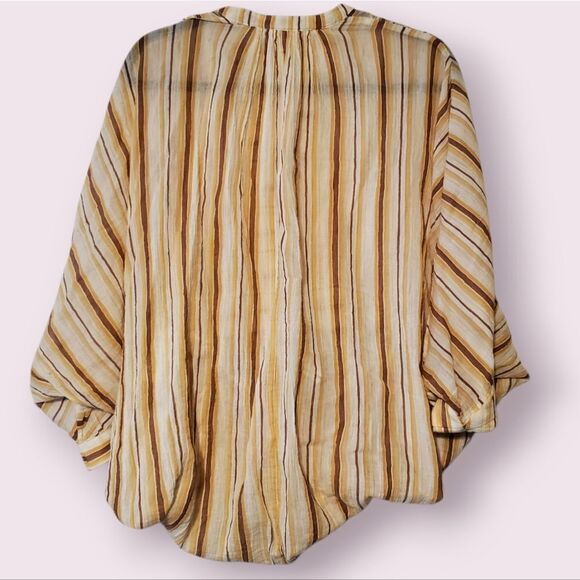 ANTHROPOLOGIE Striped Gauzy Blouse Tie Front Back Smock Hem Oversized Size XS - Picture 2 of 4